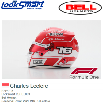 Helm 1:5 | Looksmart LSHEL009 | Bell Helmet | Scuderia Ferrari 2025 #16 - C.Leclerc