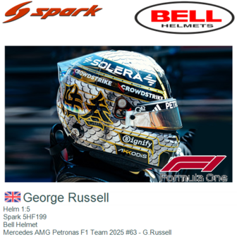 Helm 1:5 | Spark 5HF199 | Bell Helmet | Mercedes AMG Petronas F1 Team 2025 #63 - G.Russell