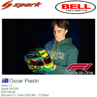 Helm 1:5 | Spark 5HF207 | Bell Helmet | McLaren F1 Team 2025 #81 - O.Piastri