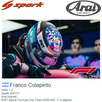 Helm 1:5 | Spark 5HF211 | Arai Helmet | BWT Alpine Formula One Team 2025 #43 - F.Colapinto