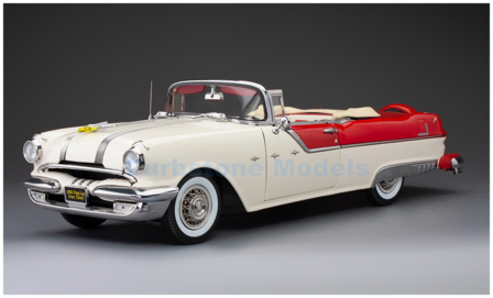 Modelauto 1:18 | Sunstar 5058 | Pontiac Star Chief Open Convertible Caste Gray and Bolero Red 1955