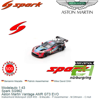 Modelauto 1:43 | Spark SG962 | Aston Martin Vantage AMR GT3 EVO | Walkenhorst Motorsport 2024 #35 - B.Mazatis - P.Assenheimer -