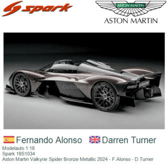 Modelauto 1:18 | Spark 18S1034 | Aston Martin Valkyrie Spider Bronze Metallic 2024 - F.Alonso - D.Turner