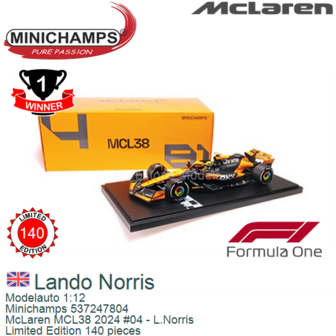 Modelauto 1:12 | Minichamps 537247804 | McLaren MCL38 2024 #04 - L.Norris