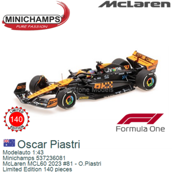 Modelauto 1:43 | Minichamps 537236081 | McLaren MCL60 2023 #81 - O.Piastri