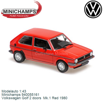 Modelauto 1:43 | Minichamps 940055161 | Volkswagen Golf 2 doors  Mk.1 Red 1980
