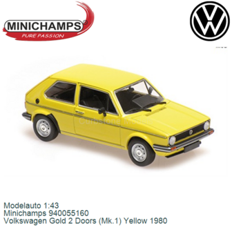 Modelauto 1:43 | Minichamps 940055160 | Volkswagen Gold 2 Doors (Mk.1) Yellow 1980
