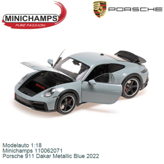 Modelauto 1:18 | Minichamps 110062071 | Porsche 911 Dakar Metallic Blue 2022