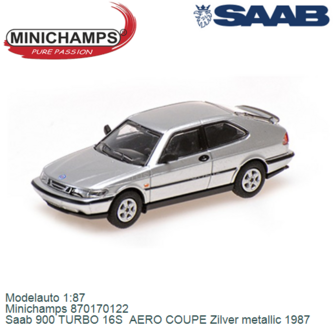 Modelauto 1:87 | Minichamps 870170122 | Saab 900 TURBO 16S  AERO COUPE Zilver metallic 1987