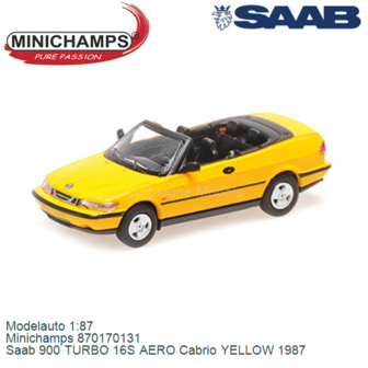Modelauto 1:87 | Minichamps 870170131 | Saab 900 TURBO 16S AERO Cabrio YELLOW 1987
