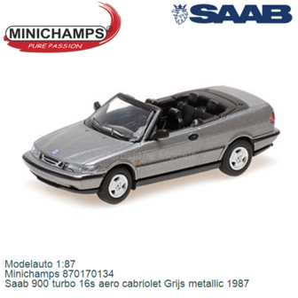 Modelauto 1:87 | Minichamps 870170134 | Saab 900 turbo 16s aero cabriolet Grijs metallic 1987