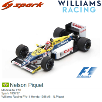 Modelauto 1:18 | Spark 18S737 | Williams Racing FW11 Honda 1986 #6 - N.Piquet