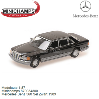 Modelauto 1:87 | Minichamps 870034300 | Mercedes Benz 560 Sel Zwart 1989