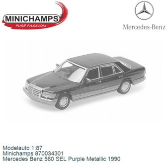Modelauto 1:87 | Minichamps 870034301 | Mercedes Benz 560 SEL Purple Metallic 1990