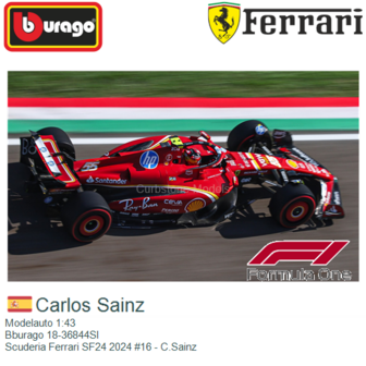Modelauto 1:43 | Bburago 18-36844SI | Scuderia Ferrari SF24 2024 #16 - C.Sainz