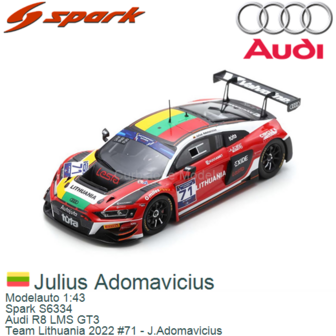 Modelauto 1:43 | Spark S6334 | Audi R8 LMS GT3 | Team Lithuania 2022 #71 - J.Adomavicius