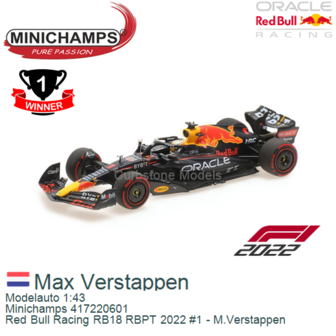 Modelauto 1:43 | Minichamps 417220601 | Red Bull Racing RB18 RBPT 2022 #1 - M.Verstappen