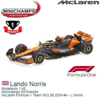 Modelauto 1:43 | Minichamps 537244404 | McLaren Formula 1 Team MCL38 2024 #4 - L.Norris