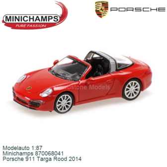 Modelauto 1:87 | Minichamps 870068041 | Porsche 911 Targa Rood 2014