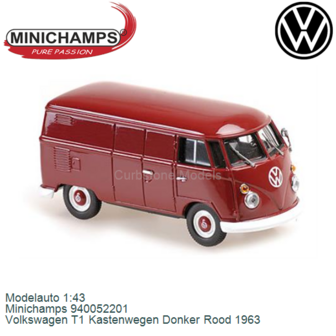 Modelauto 1:43 | Minichamps 940052201 | Volkswagen T1 Kastenwegen Donker Rood 1963