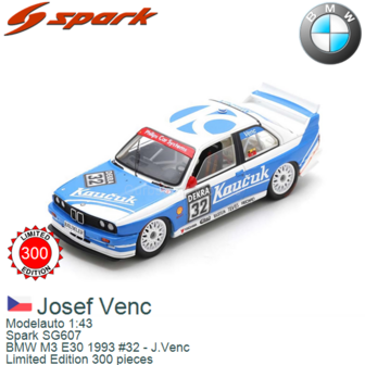 Modelauto 1:43 | Spark SG607 | BMW M3 E30 1993 #32 - J.Venc 