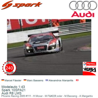 Modelauto 1:43 | Spark 10SPA21 | Audi R8 LMS | Phoenix Racing 2009 #111 - H.Moser - M.F&amp;#228;ssler - M.Basseng - A.Margarit