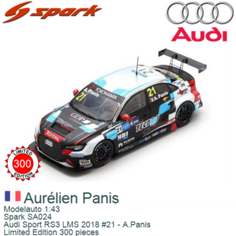Modelauto 1:43 | Spark SA024 | Audi Sport RS3 LMS 2018 #21 - A.Panis