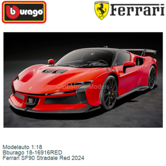 Modelauto 1:18 | Bburago 18-16916RED | Ferrari SF90 Stradale Red 2024