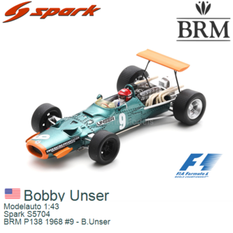 Modelauto 1:43 | Spark S5704 | BRM P138 1968 #9 - B.Unser