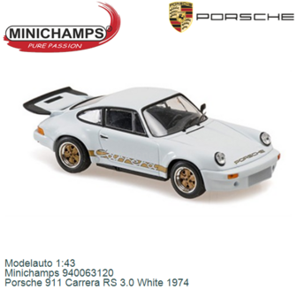 Modelauto 1:43 | Minichamps 940063120 | Porsche 911 Carrera RS 3.0 White 1974