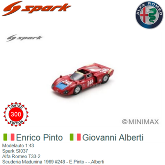 Modelauto 1:43 | Spark SI037 | Alfa Romeo T33-2 | Scuderia Madunina 1969 #248 - E.Pinto - -.Alberti 