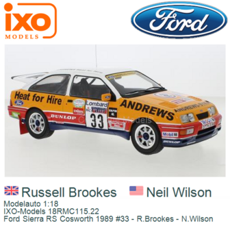 Modelauto 1:18 | IXO-Models 18RMC115.22 | Ford Sierra RS Cosworth 1989 #33 - R.Brookes - N.Wilson