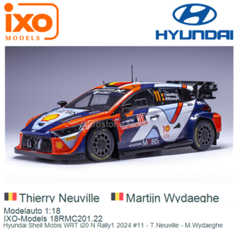 Modelauto 1:18 | IXO-Models 18RMC201.22 | Hyundai Shell Mobis WRT i20 N Rally1 2024 #11 - T.Neuville - M.Wydaeghe