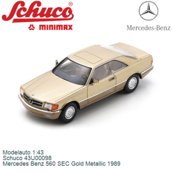 Modelauto 1:43 | Schuco 43U00098 | Mercedes Benz 560 SEC Gold Metallic 1989