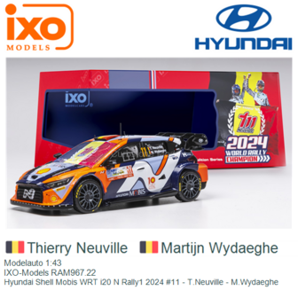 Modelauto 1:43 | IXO-Models RAM967.22 | Hyundai Shell Mobis WRT i20 N Rally1 2024 #11 - T.Neuville - M.Wydaeghe