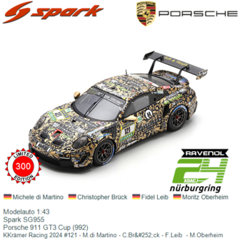 Modelauto 1:43 | Spark SG955 | Porsche 911 GT3 Cup (992) | KKr&auml;mer Racing 2024 #121 - M.di Martino - C.Br&amp;#252;ck - F.