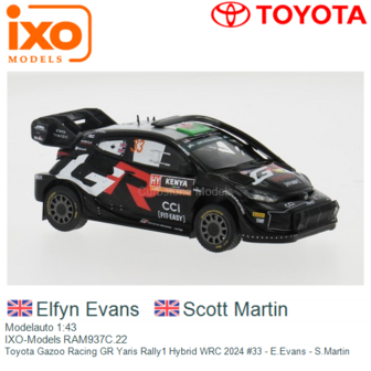 Modelauto 1:43 | IXO-Models RAM937C.22 | Toyota Gazoo Racing GR Yaris Rally1 Hybrid WRC 2024 #33 - E.Evans - S.Martin