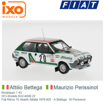 Modelauto 1:43 | IXO-Models RAC445B.22 | Fiat Ritmo 75 Abarth Alitalia 1979 #20 - A.Bettega - M.Perissinot