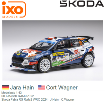 Modelauto 1:43 | IXO-Models RAM951.22 | Skoda Fabia RS Rally2 WRC 2024 - J.Hain - C.Wagner