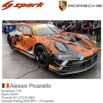Modelauto 1:43 | Spark SA291 | Porsche 911 GT3 R (992) | Absolute Racing 2024 #911 - A.Picariello