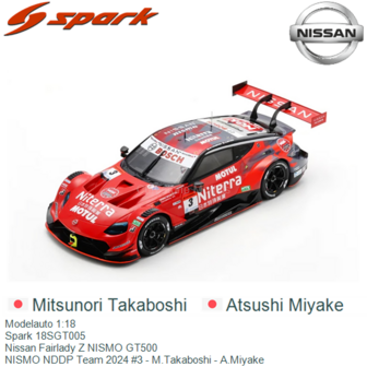 Modelauto 1:18 | Spark 18SGT005 | Nissan Fairlady Z NISMO GT500 | NISMO NDDP Team 2024 #3 - M.Takaboshi - A.Miyake