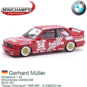 Modelauto 1:43 | Minichamps 430882056 | BMW M3 | Tauber Motorsport 1988 #56 - G.M&amp;#252;ller