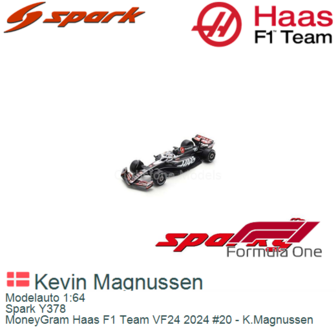 Modelauto 1:64 | Spark Y378 | MoneyGram Haas F1 Team VF24 2024 #20 - K.Magnussen