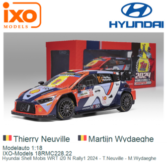 Modelauto 1:18 | IXO-Models 18RMC228.22 | Hyundai Shell Mobis WRT i20 N Rally1 2024 - T.Neuville - M.Wydaeghe