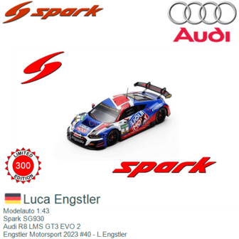Modelauto 1:43 | Spark SG930 | Audi R8 LMS GT3 EVO 2 | Engstler Motorsport 2023 #40 - L.Engstler