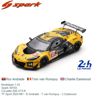 Modelauto 1:43 | Spark S9155 | Corvette Z06 GT3 R | TF Sport 2024 #81 - R.Andrade - T.van Rompuy - C.Eastwood