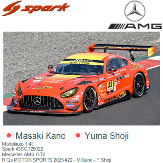 Modelauto 1:43 | Spark 43SGT25022 | Mercedes AMG GT3 | R&#039;Qs MOTOR SPORTS 2025 #22 - M.Kano - Y.Shoji 