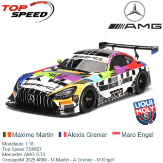 Modelauto 1:18 | Top Speed TS0627 | Mercedes AMG GT3 | GrouppeM 2025 #888 - M.Martin - A.Grenier - M.Engel