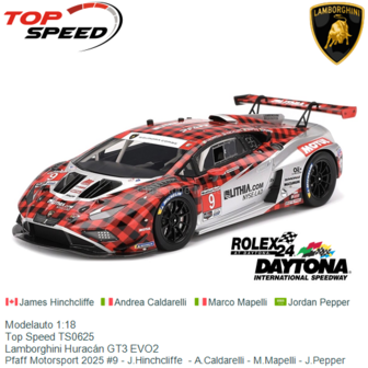 Modelauto 1:18 | Top Speed TS0625 | Lamborghini Hurac&aacute;n GT3 EVO2 | Pfaff Motorsport 2025 #9 - J.Hinchcliffe  - A.Caldarell