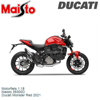 Motorfiets 1:18 | Maisto 39300D | Ducati Monster Red 2021